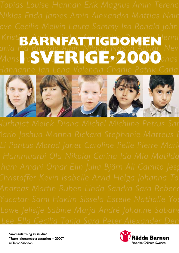 Barnfattigdomen I Sverige 2000- Sammanfattning Av Studien “Barns ...